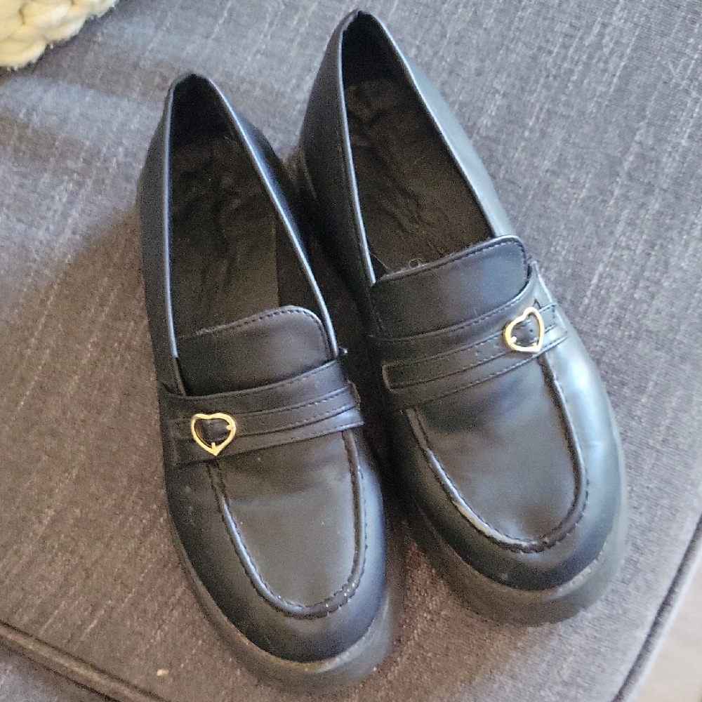 Chic Black Loafers with Heart Accent